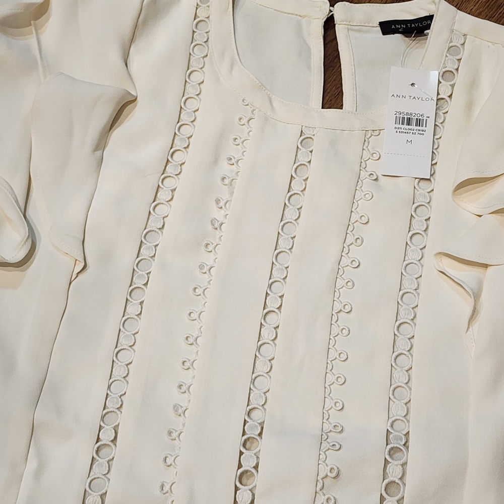 Ann Taylor Cream Ruffle Sleeve Blouse - Picture 4 of 6